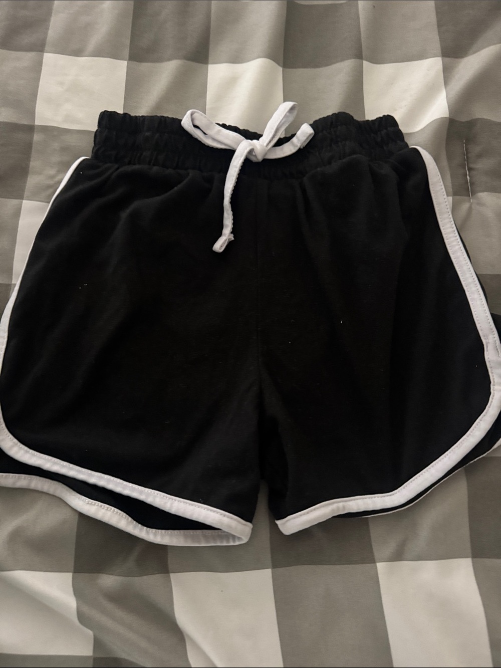 Kids Black Athletic Shorts with White Piping